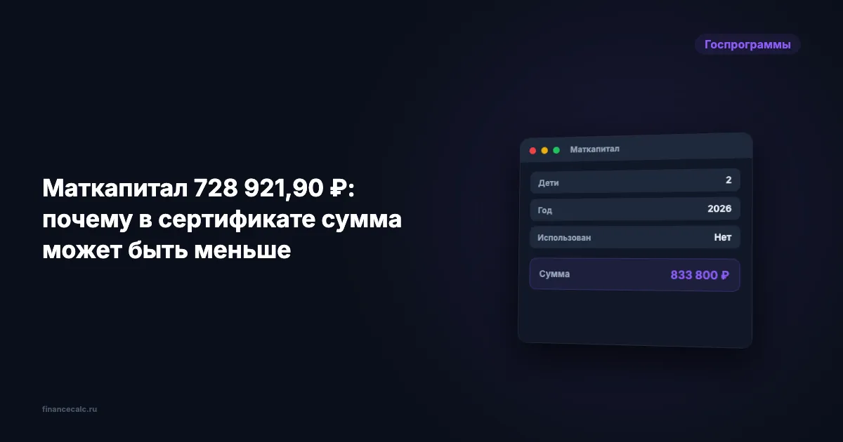 Маткапитал 728 921,90 ₽: почему в сертификате сумма может быть меньше