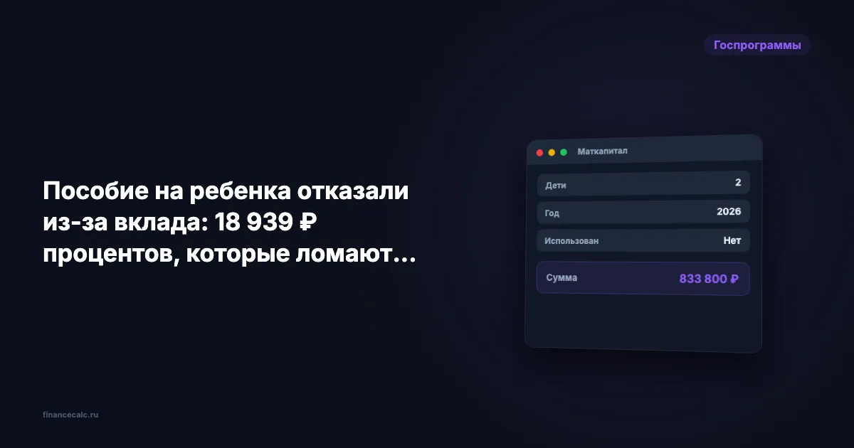 Пособие на ребенка отказали из-за вклада: 18 939 ₽ процентов, которые ломают правило