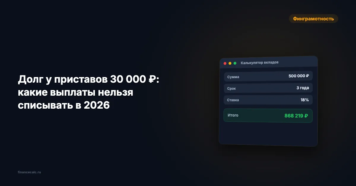 Долг у приставов 30 000 ₽: какие выплаты нельзя списывать в 2026