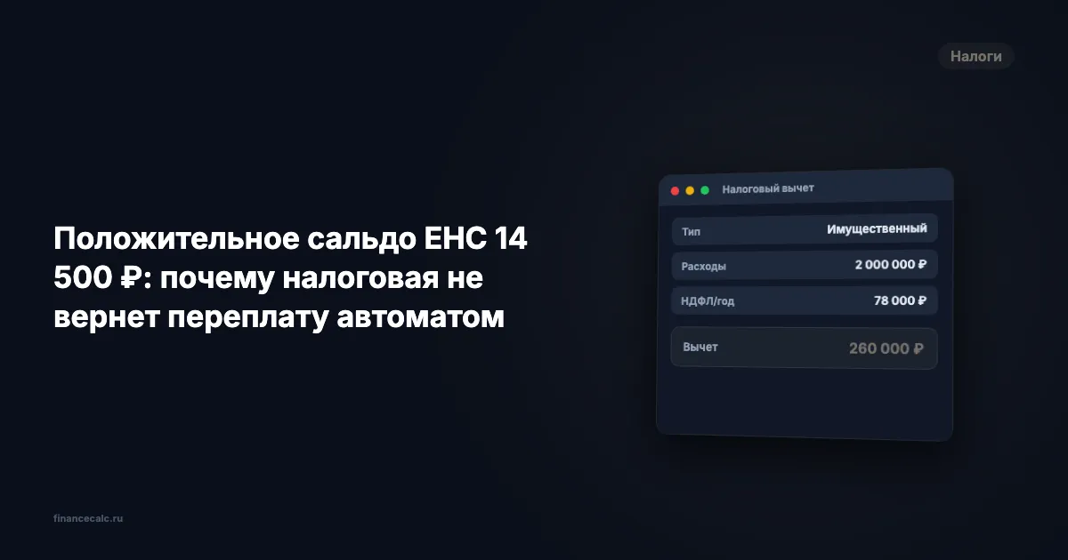 Положительное сальдо ЕНС 14 500 ₽: почему налоговая не вернет переплату автоматом