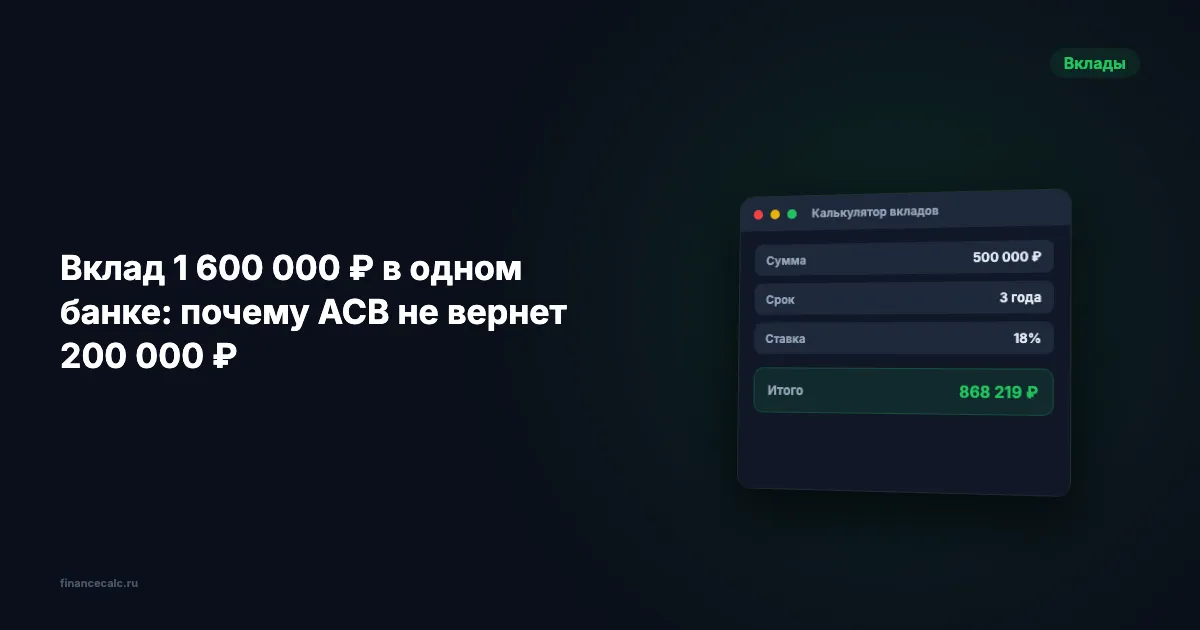 Вклад 1 600 000 ₽ в одном банке: почему АСВ не вернет 200 000 ₽