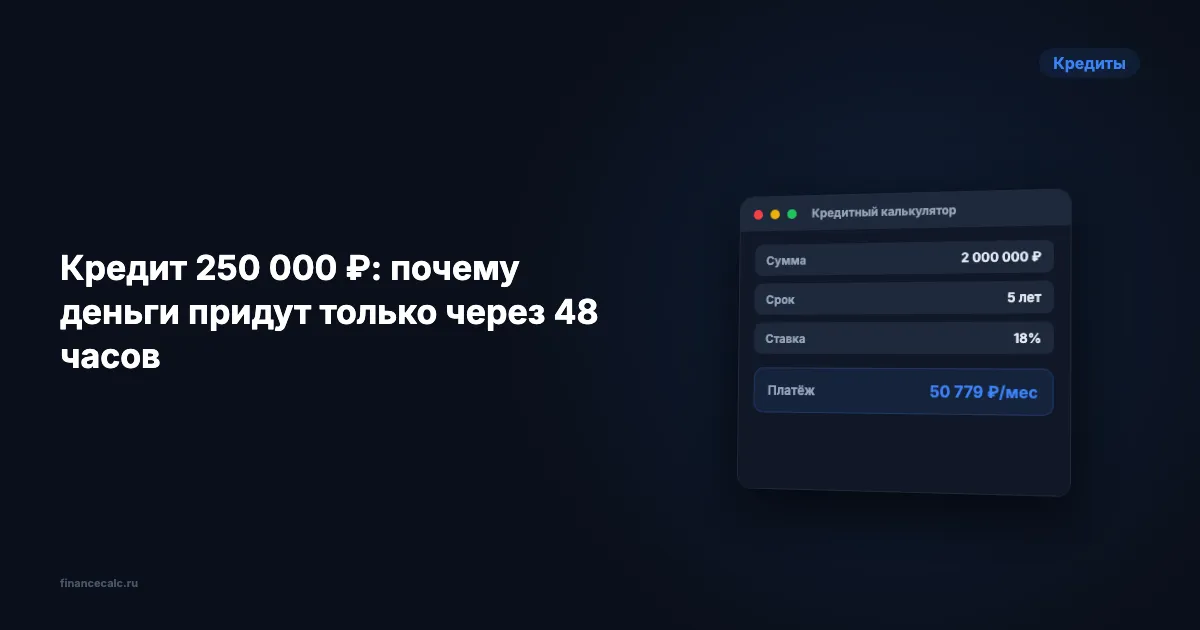 Кредит 250 000 ₽: почему деньги придут только через 48 часов