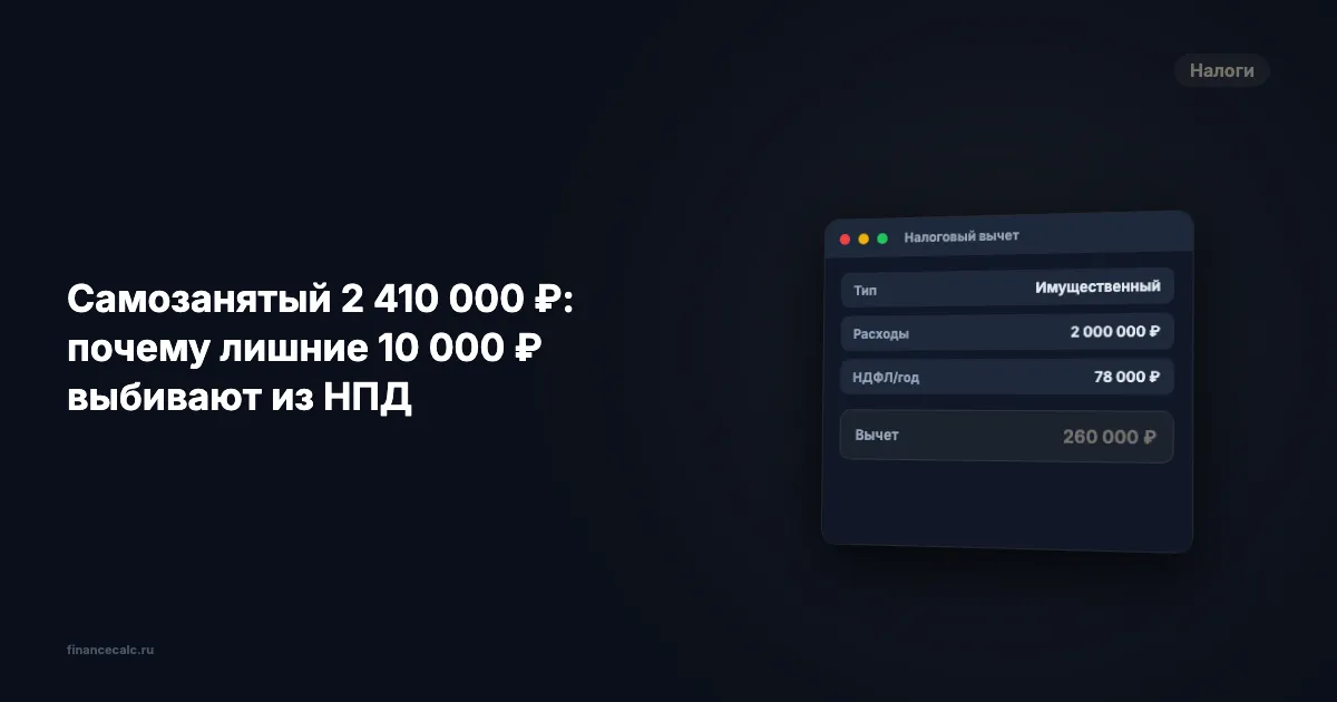 Самозанятый 2 410 000 ₽: почему лишние 10 000 ₽ выбивают из НПД