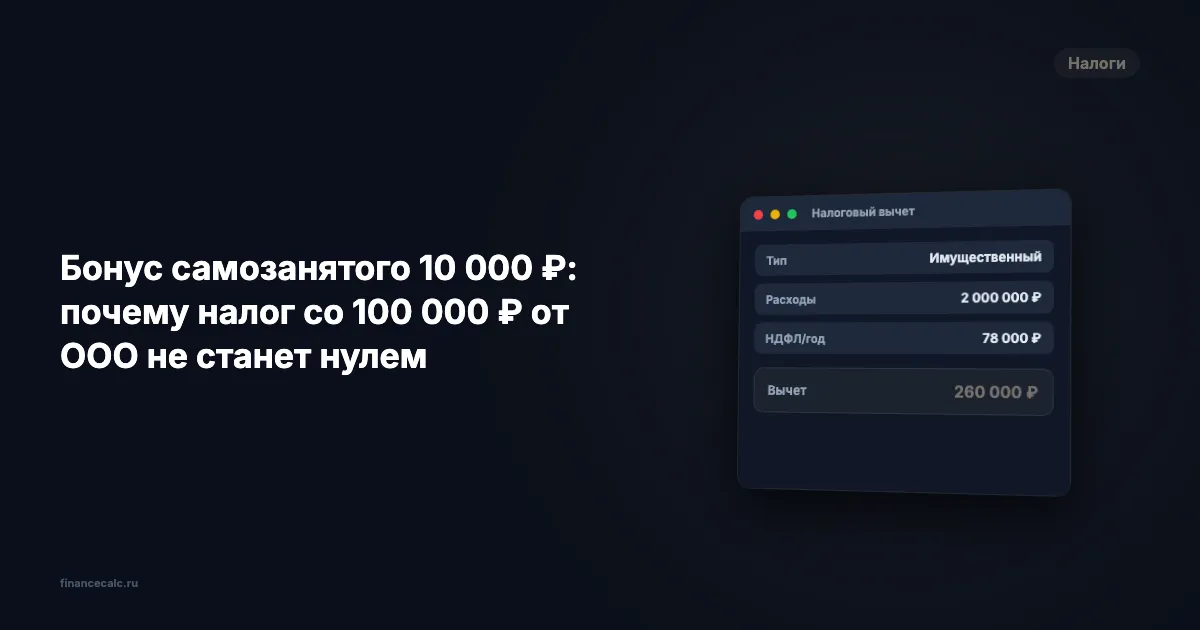 Бонус самозанятого 10 000 ₽: почему налог со 100 000 ₽ от ООО не станет нулем