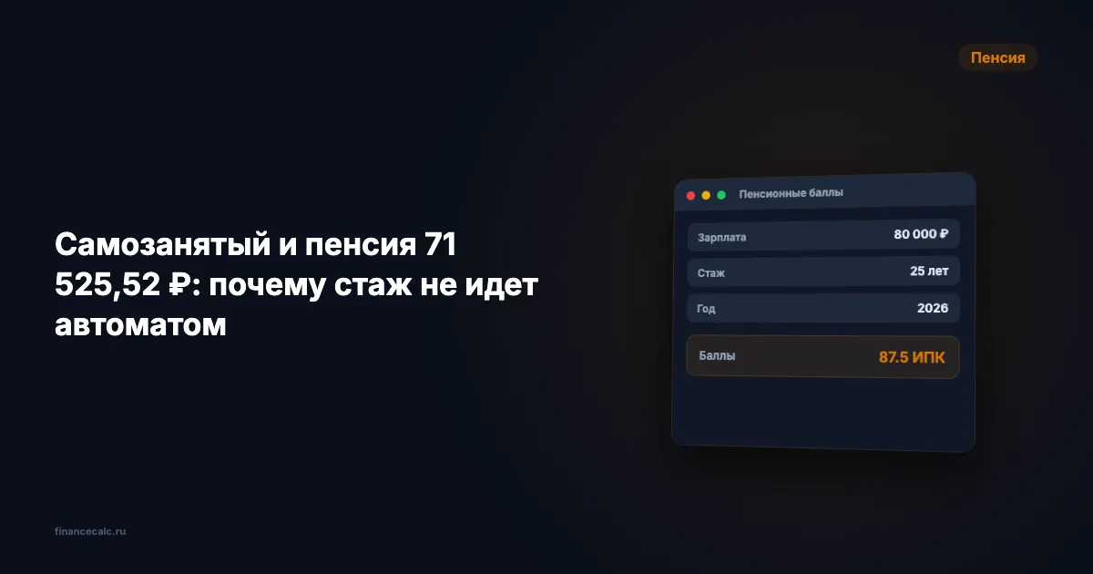 Самозанятый и пенсия 71 525,52 ₽: почему стаж не идет автоматом
