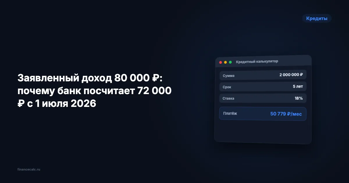 Заявленный доход 80 000 ₽: почему банк посчитает 72 000 ₽ с 1 июля 2026