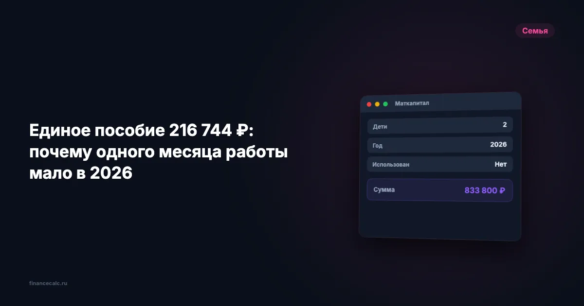 Единое пособие 216 744 ₽: почему одного месяца работы мало в 2026