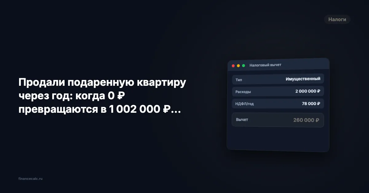 Продали подаренную квартиру через год: когда 0 ₽ превращаются в 1 002 000 ₽ НДФЛ