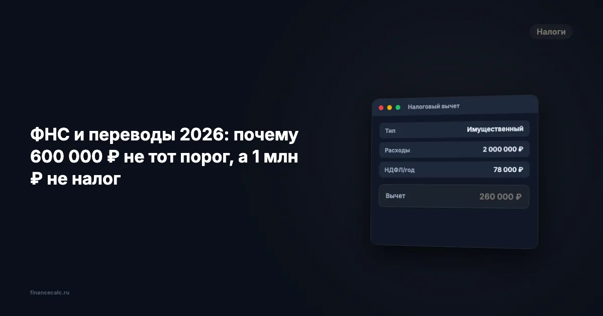 ФНС и переводы 2026: почему 600 000 ₽ не тот порог, а 1 млн ₽ не налог