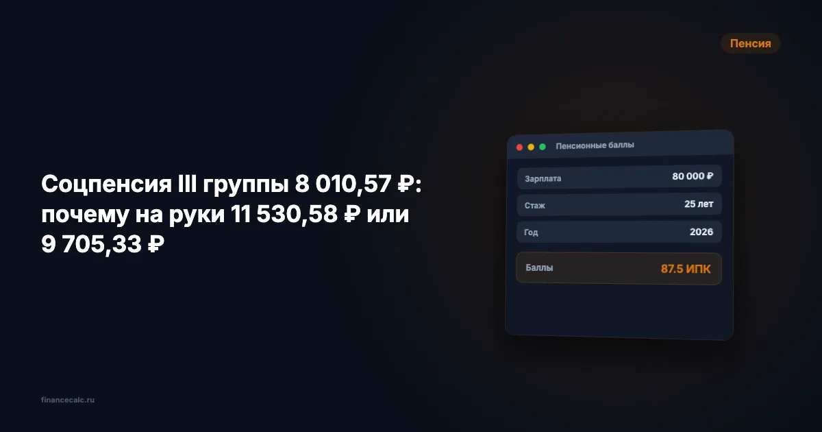 Соцпенсия III группы 8 010,57 ₽: почему на руки 11 530,58 ₽ или 9 705,33 ₽