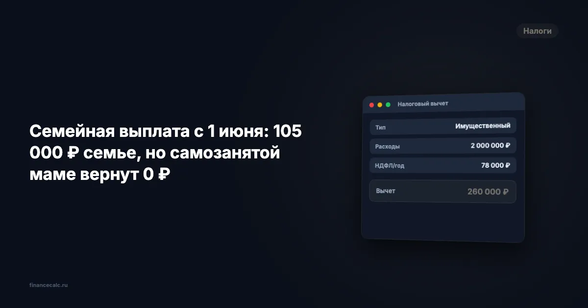 Семейная выплата с 1 июня: кому положены 105 000 ₽ и почему у самозанятой мамы может быть 0 ₽