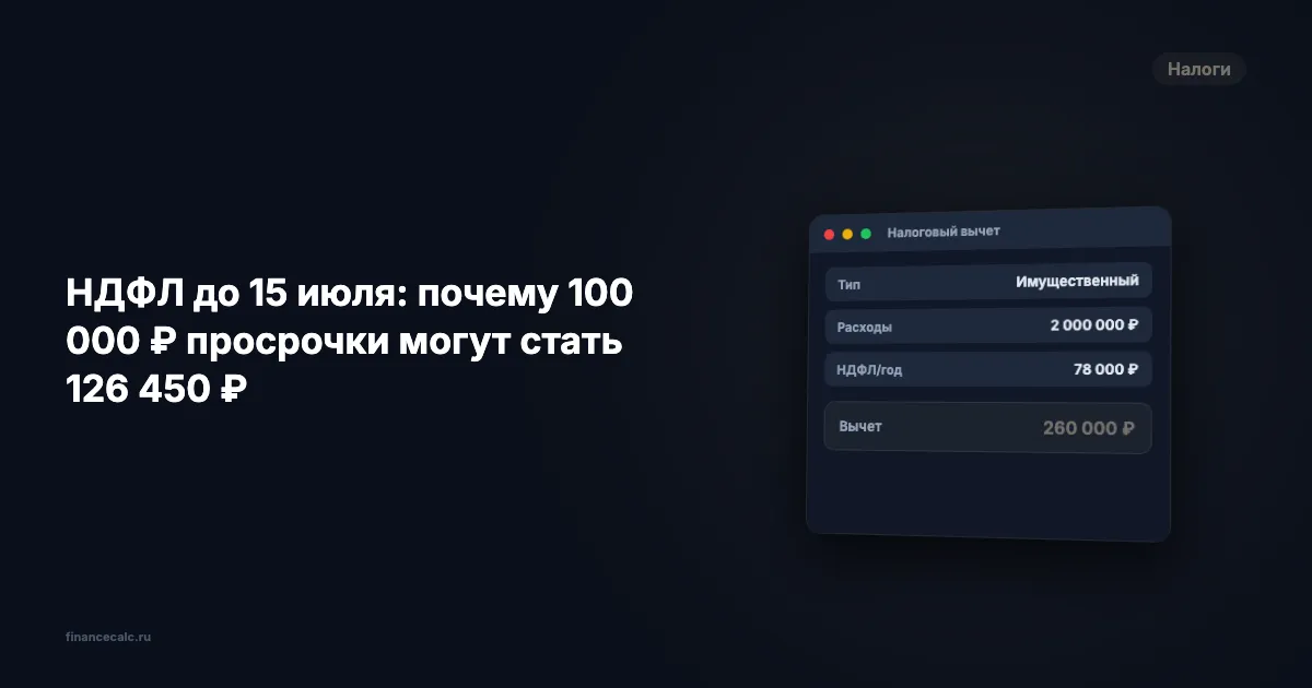 НДФЛ до 15 июля: почему 100 000 ₽ просрочки могут стать 126 450 ₽