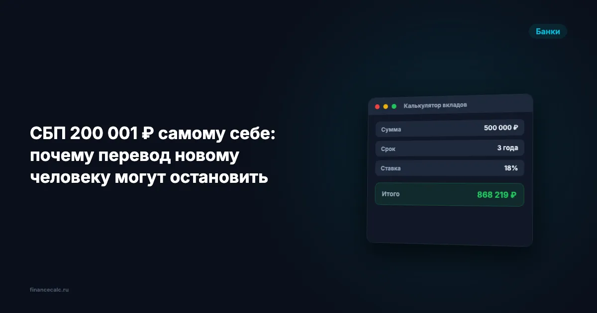 СБП 200 001 ₽ самому себе: почему перевод новому человеку могут остановить