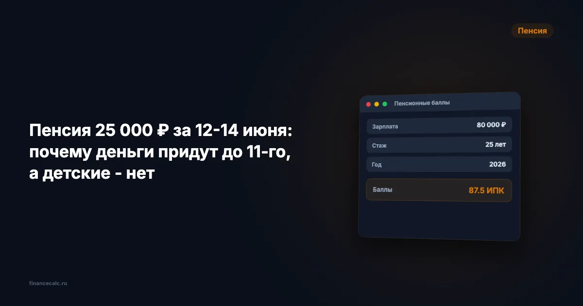 Пенсия 25 000 ₽ за 12-14 июня: почему деньги придут до 11-го, а детские - нет