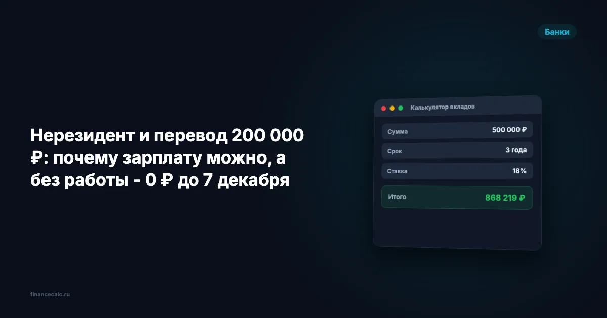 Нерезидент и перевод 200 000 ₽: почему зарплату можно, а без работы - 0 ₽ до 7 декабря