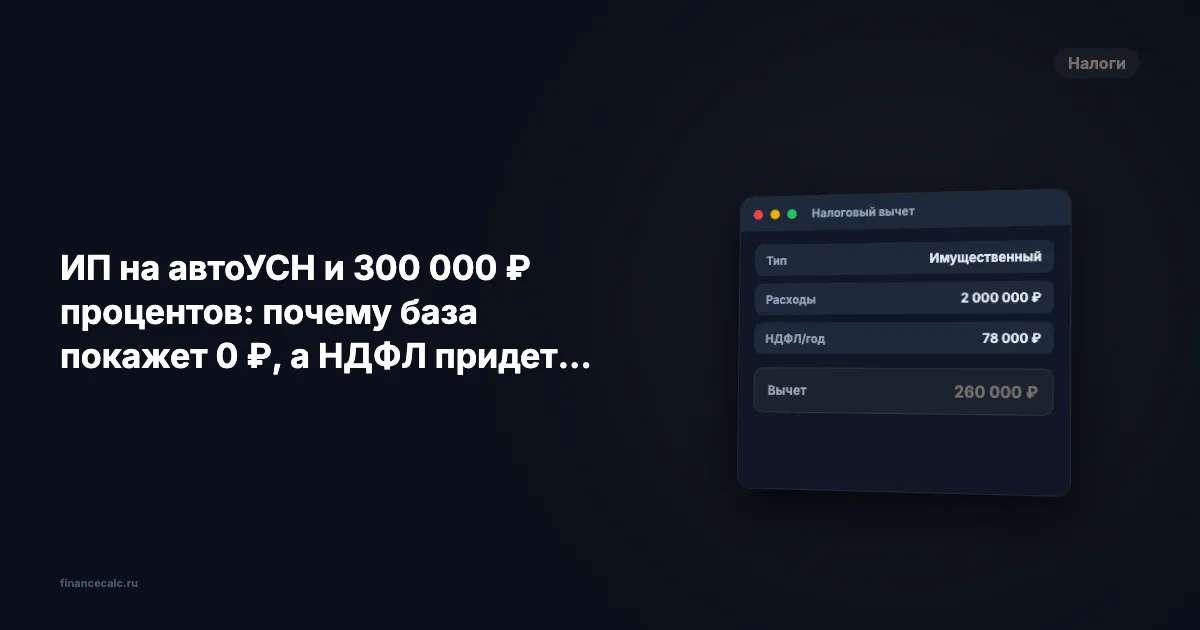 ИП на автоУСН и 300 000 ₽ процентов: почему база покажет 0 ₽, а НДФЛ придет позже