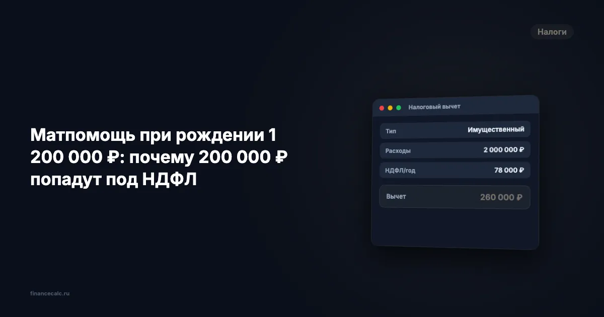 Матпомощь при рождении 1 200 000 ₽: почему 200 000 ₽ попадут под НДФЛ