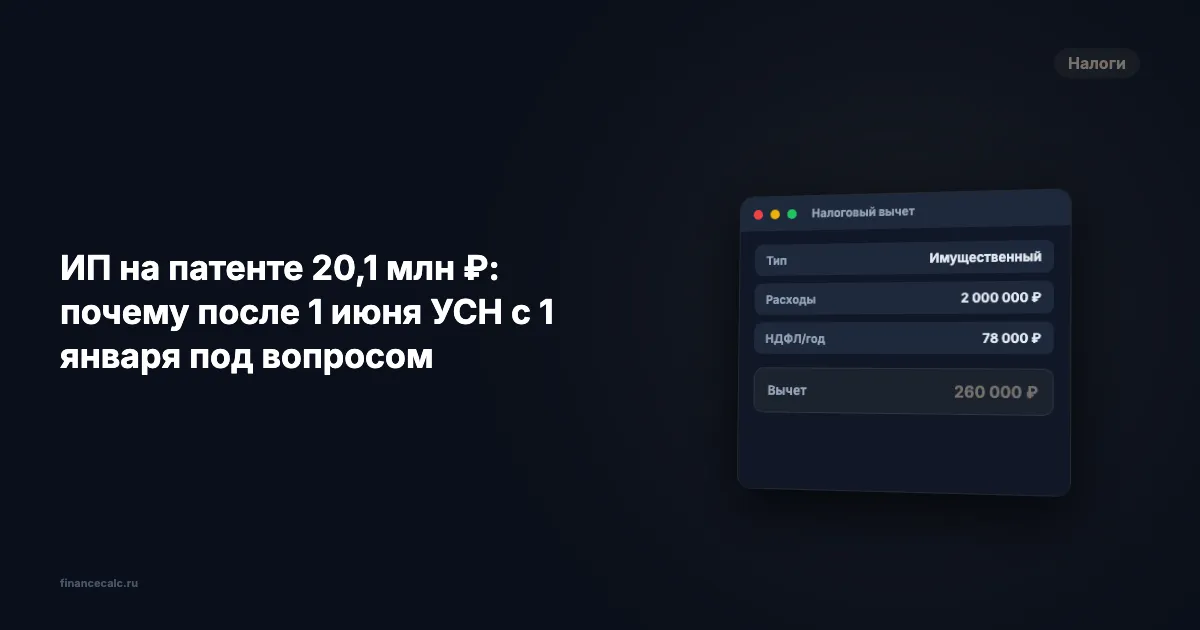ИП на патенте 20,1 млн ₽: почему после 1 июня УСН с 1 января под вопросом