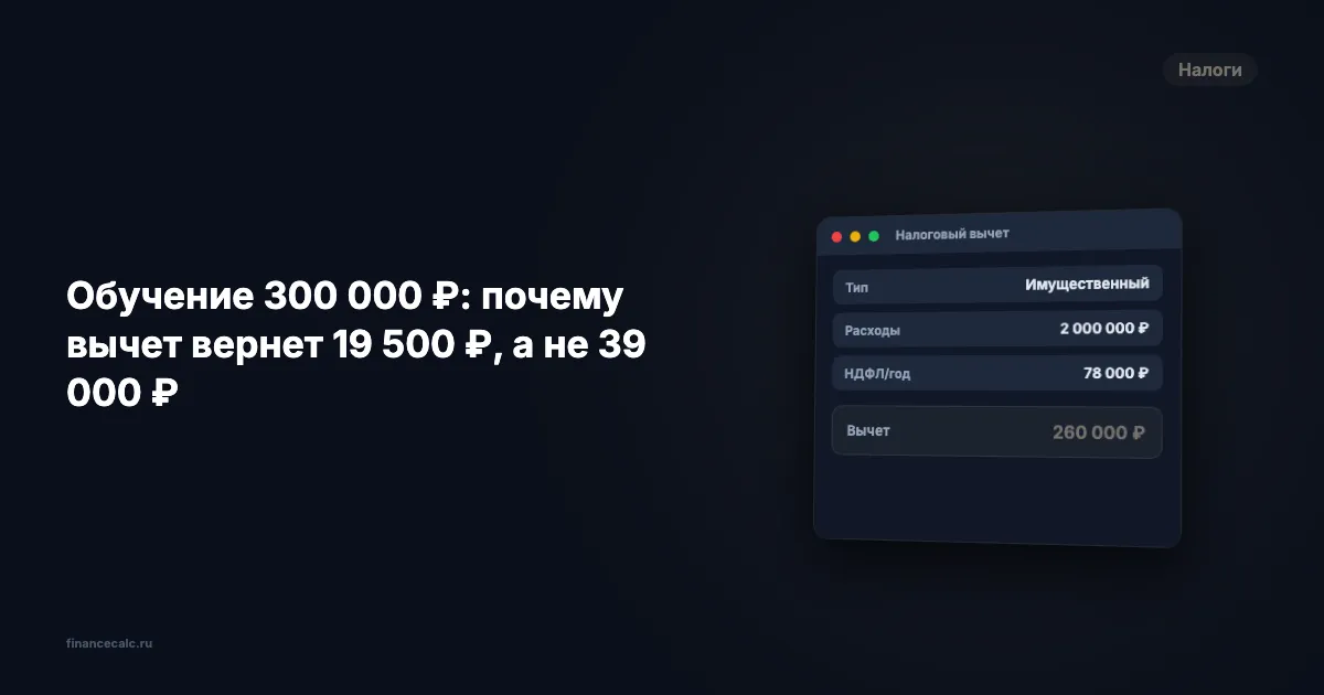 Вычет за обучение 19 500 ₽: как посчитать лимит с расходов 300 000 ₽