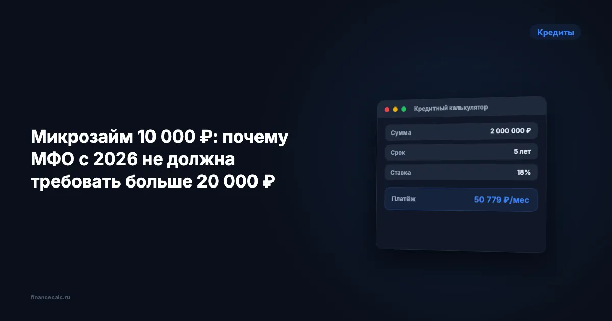 Микрозайм 10 000 ₽: почему МФО с 2026 не должна требовать больше 20 000 ₽