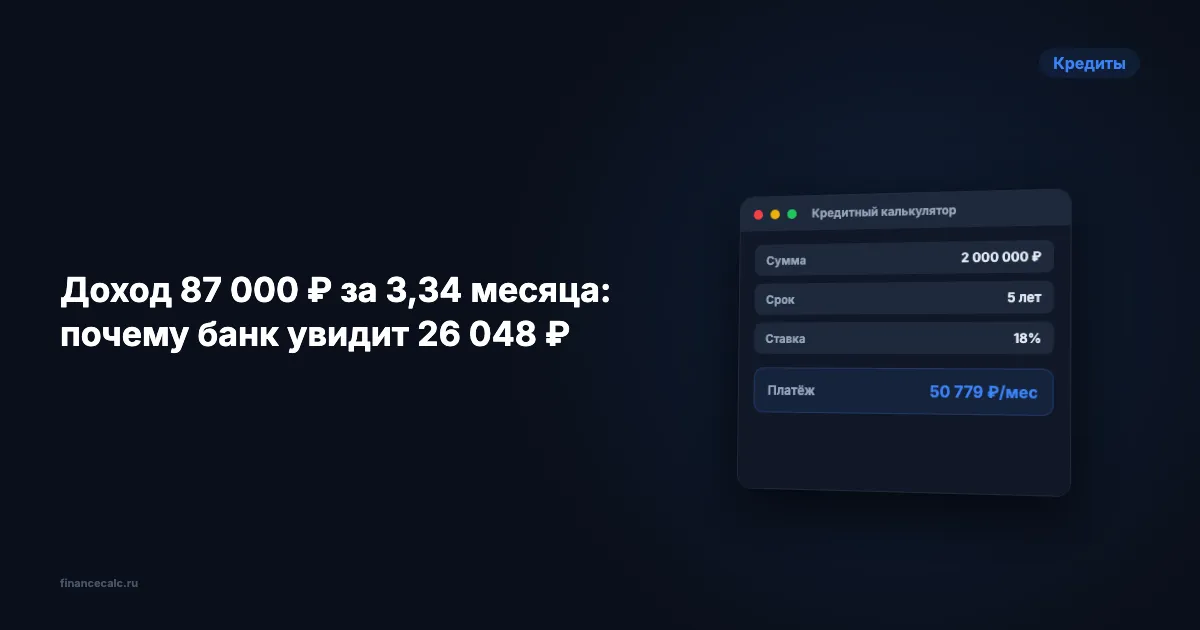 Доход 87 000 ₽ за 3,34 месяца: почему банк увидит 26 048 ₽