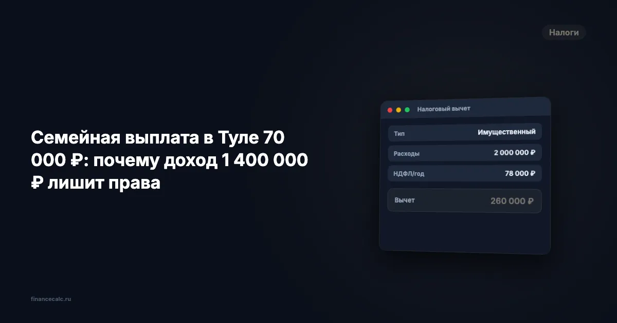 Семейная выплата в Туле 70 000 ₽: как проверить право при доходе 1 400 000 ₽