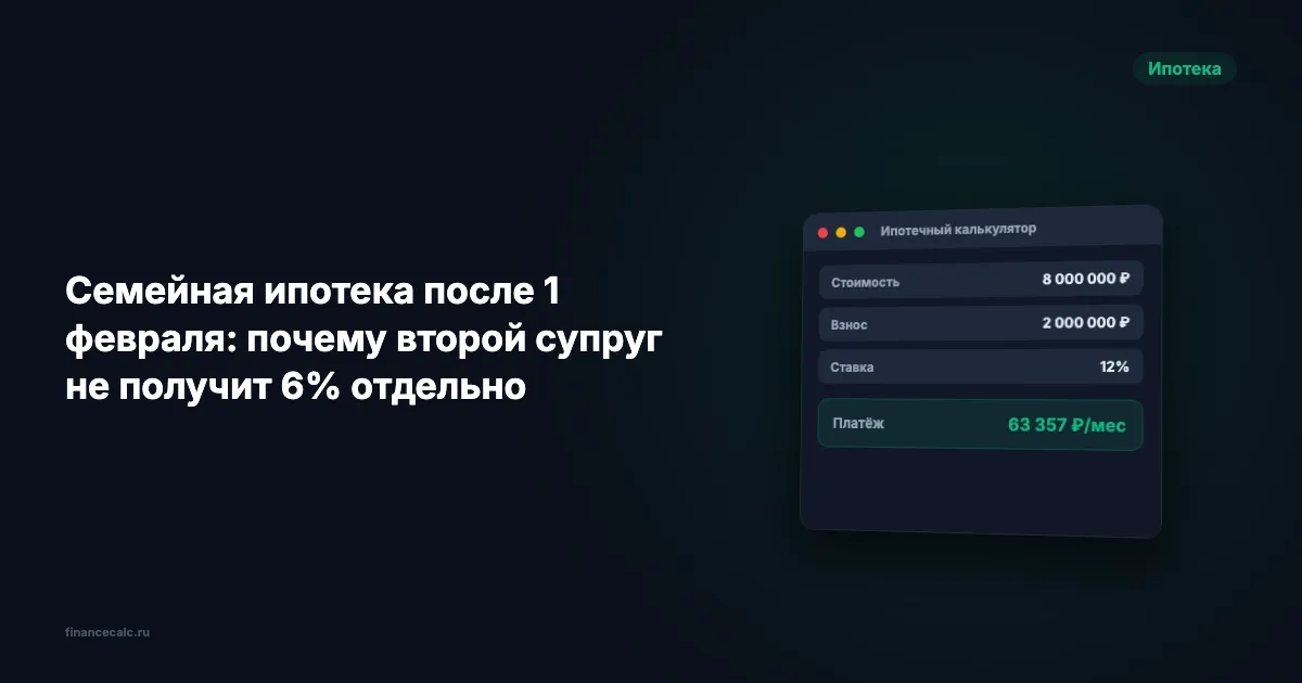 Семейная ипотека после 1 февраля: почему второй супруг не получит 6% отдельно