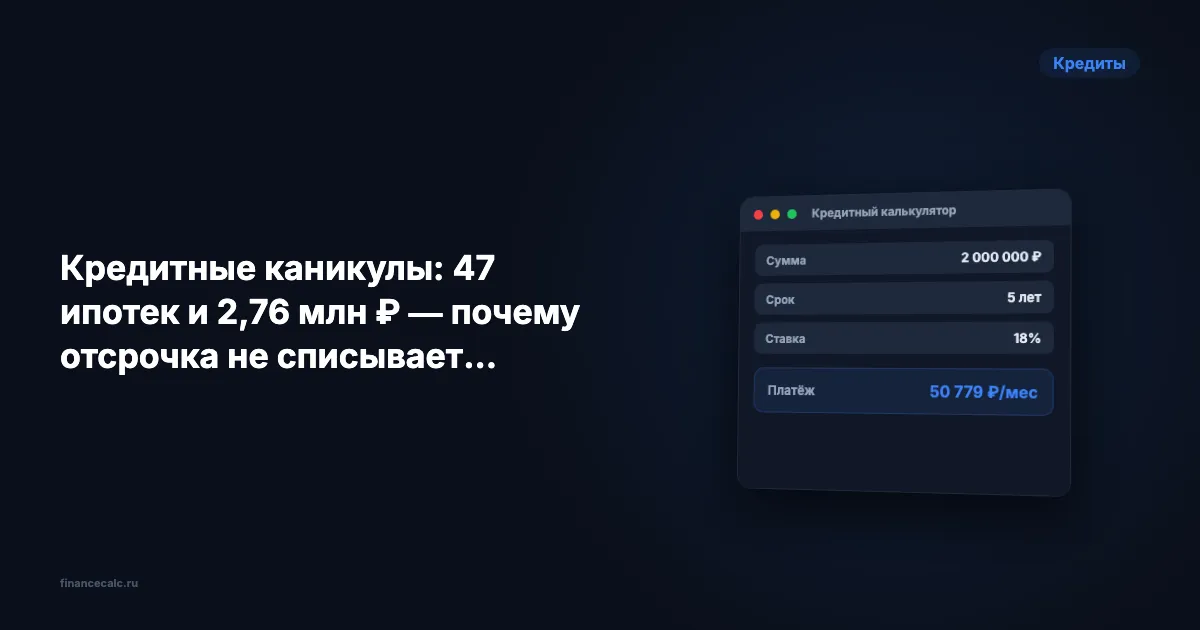 Кредитные каникулы: 47 ипотек и 2,76 млн ₽ — почему отсрочка не списывает проценты