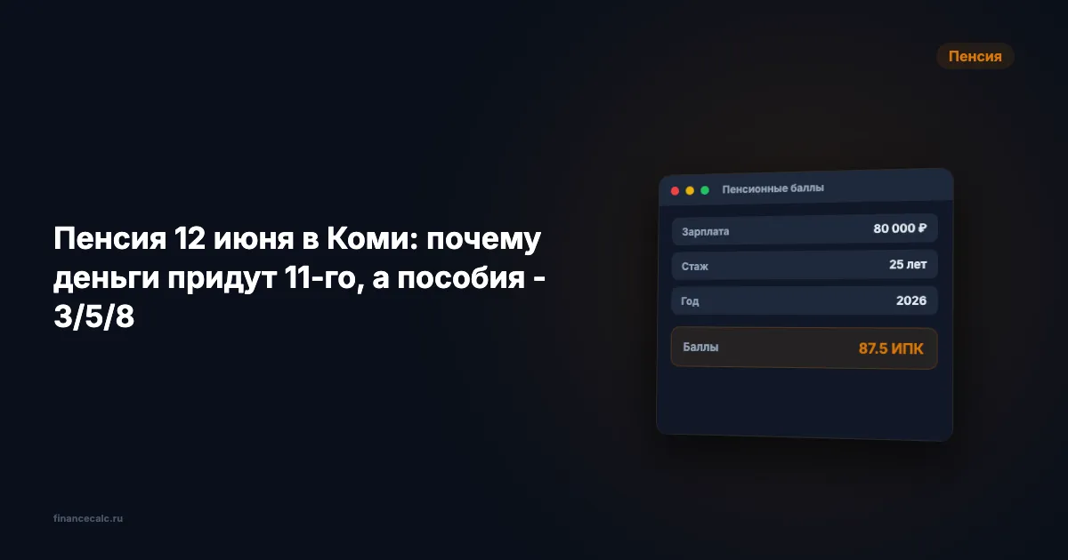 Пенсия 12 июня в Коми: почему деньги придут 11-го, а пособия - 3/5/8