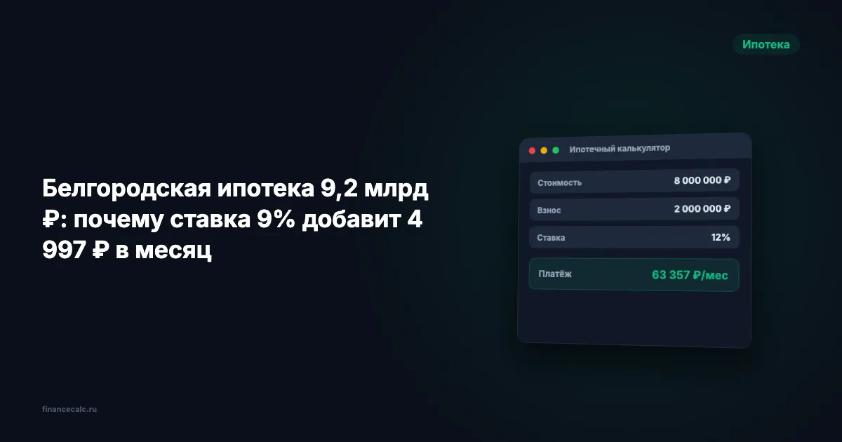 Белгородская ипотека 9,2 млрд ₽: почему ставка 9% добавит 4 997 ₽ в месяц