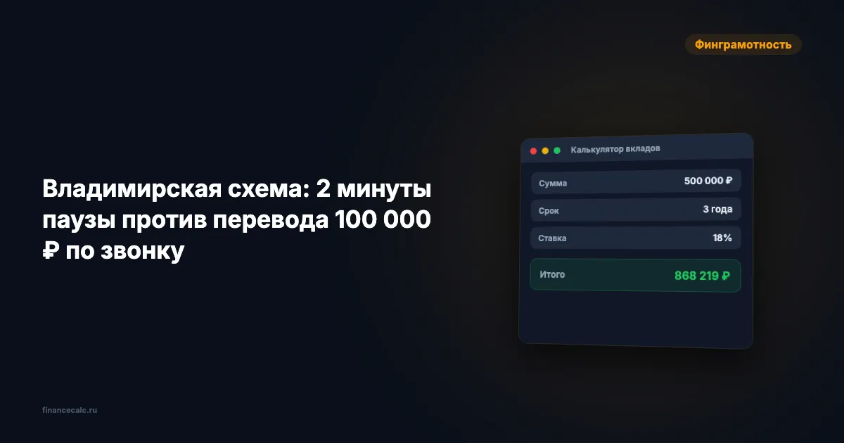 Владимирская схема: 2 минуты паузы против перевода 100 000 ₽ по звонку