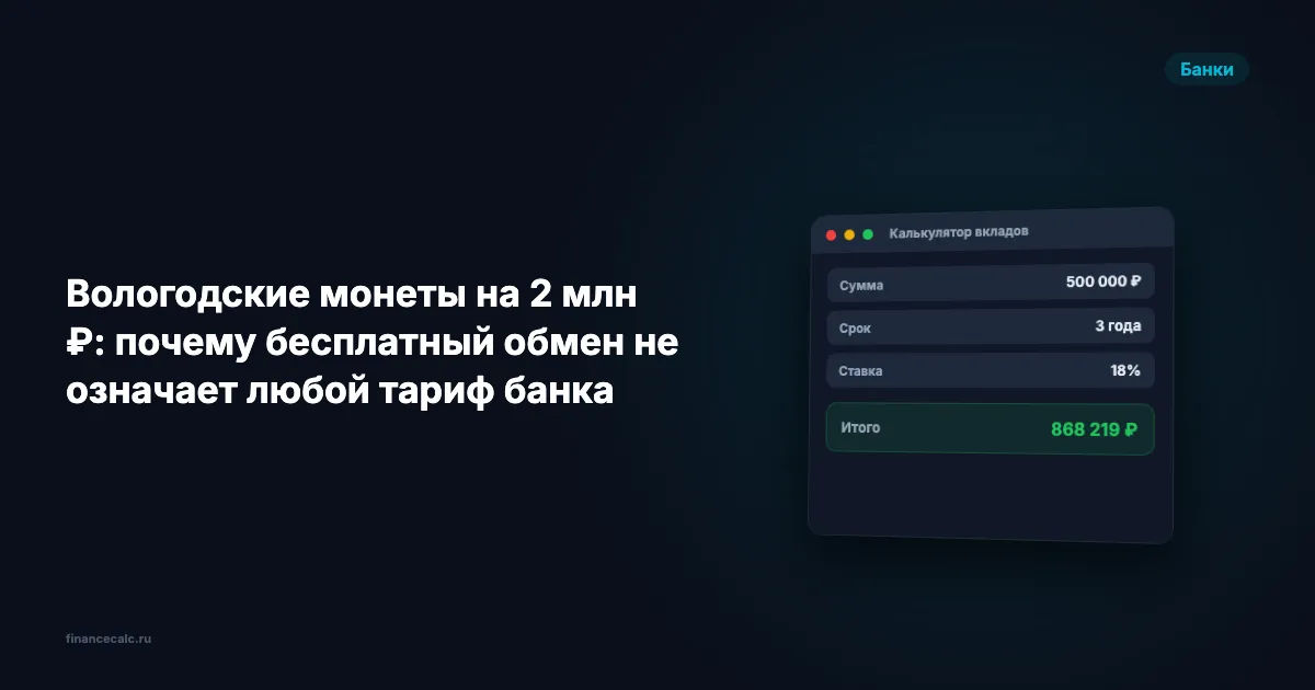 Вологодские монеты на 2 млн ₽: почему бесплатный обмен не означает любой тариф банка