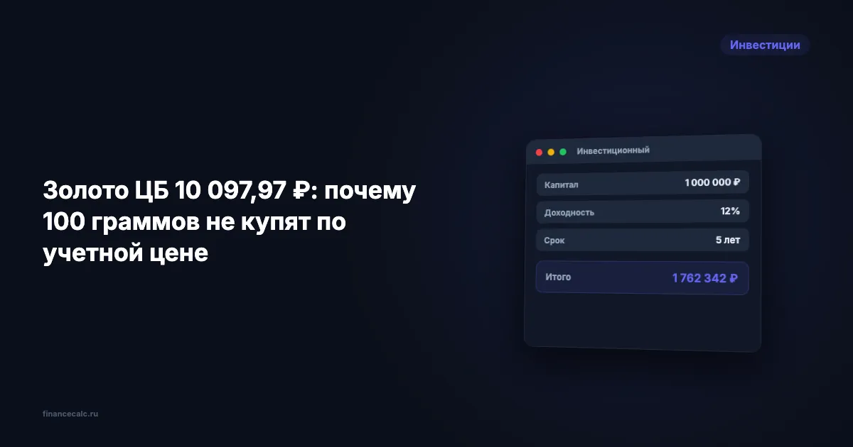 Золото ЦБ 10 097,97 ₽: почему 100 граммов не купят по учетной цене