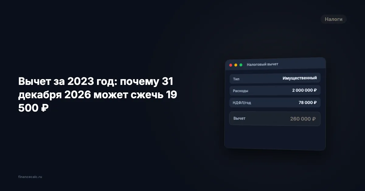 Вычет за 2023 год: почему 31 декабря 2026 может сжечь 19 500 ₽