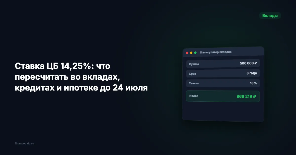 Ставка ЦБ 14,25%: что пересчитать во вкладах, кредитах и ипотеке до 24 июля