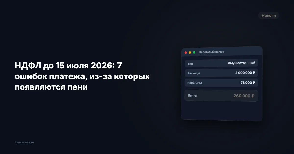 НДФЛ до 15 июля 2026: 7 ошибок платежа, из-за которых появляются пени