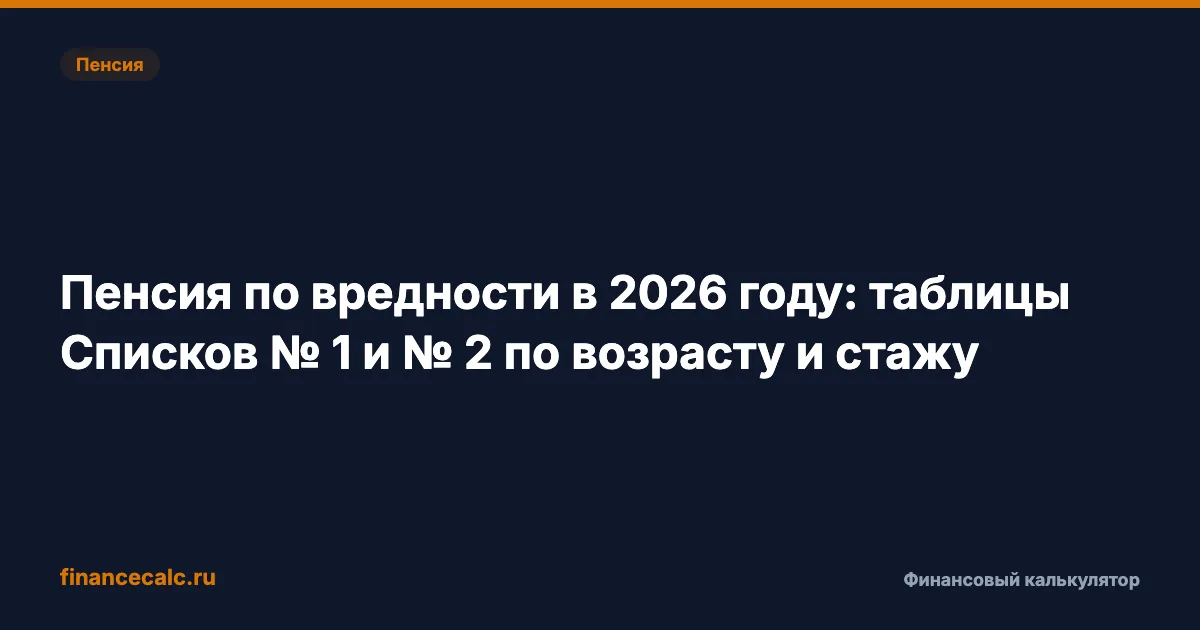 Пенсия по вредности в 2026 году: таблицы Списков № 1 и № 2 по возрасту и стажу