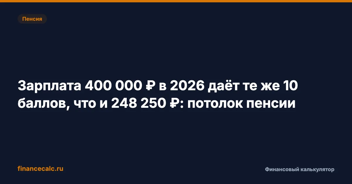 Зарплата 400 000 ₽ в 2026 даёт те же 10 баллов, что и 248 250 ₽: потолок пенсии