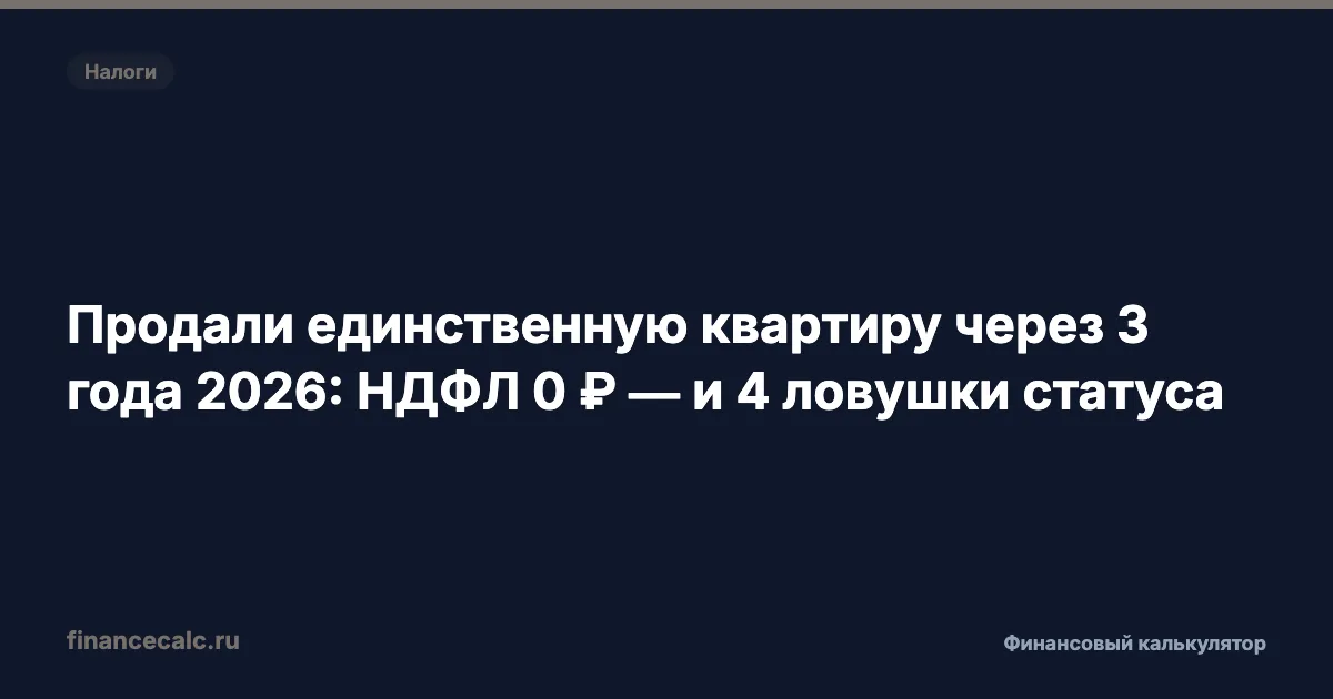 Продали единственную квартиру через 3 года 2026: НДФЛ 0 ₽ — и 4 ловушки статуса