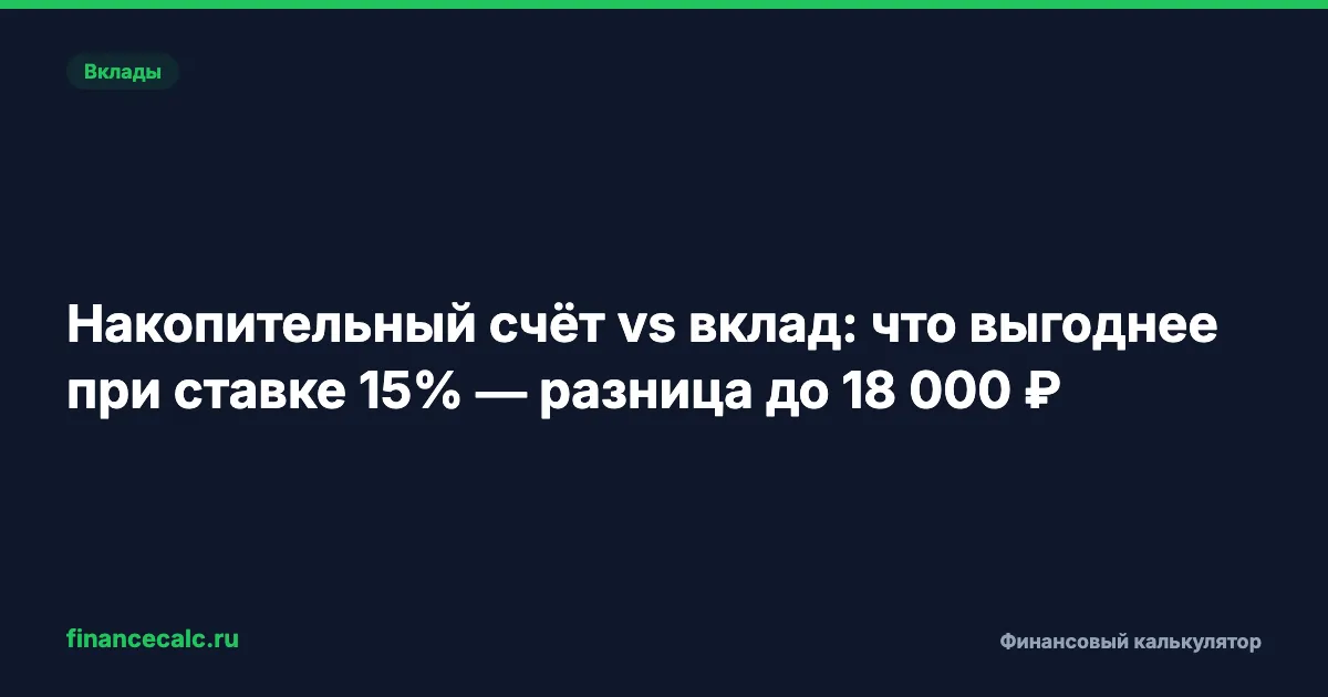 Накопительный счёт vs вклад: что выгоднее при ставке 15% — разница до 18 000 ₽