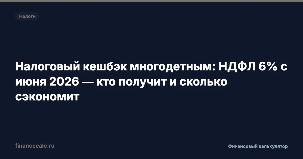 Налоговый кешбэк многодетным: НДФЛ 6% с июня 2026 — кто получит и сколько сэкономит