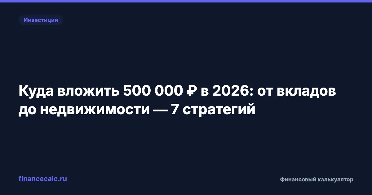 Куда вложить 500 000 ₽ в 2026: от вкладов до недвижимости — 7 стратегий