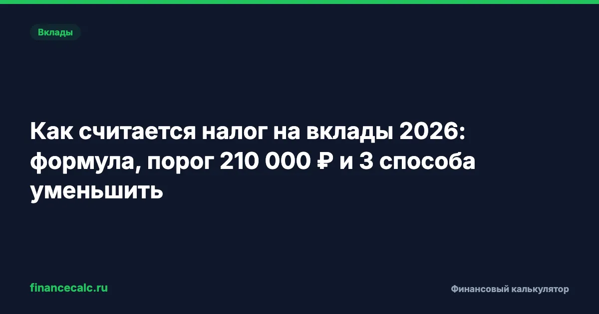 Как считается налог на вклады 2026: формула, порог 210 000 ₽ и 3 способа уменьшить