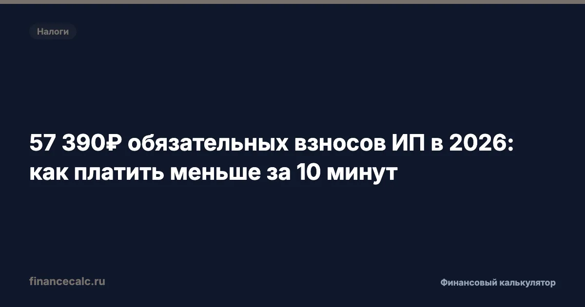 57 390 ₽ обязательных взносов ИП в 2026: как платить меньше за 10 минут