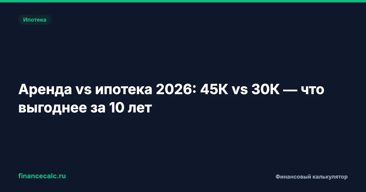 Аренда 45К vs ипотека: 5,4 или 11 млн за 10 лет — кто на самом деле в плюсе
