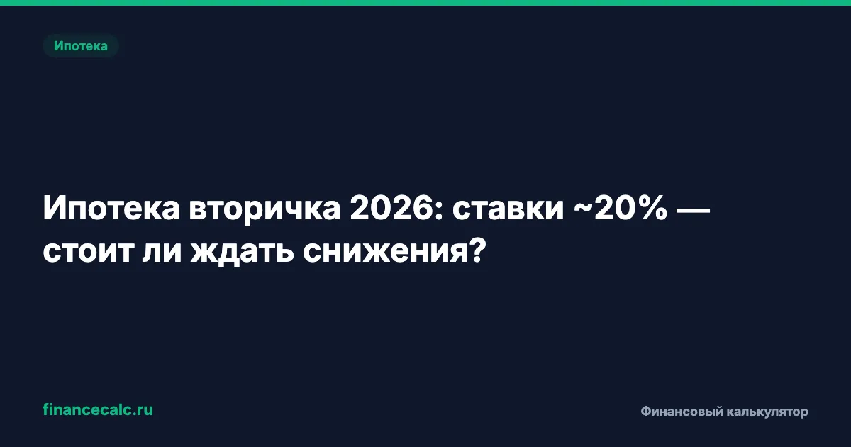 Ипотека вторичка 2026: ставки 20% — ждать год или брать сейчас?
