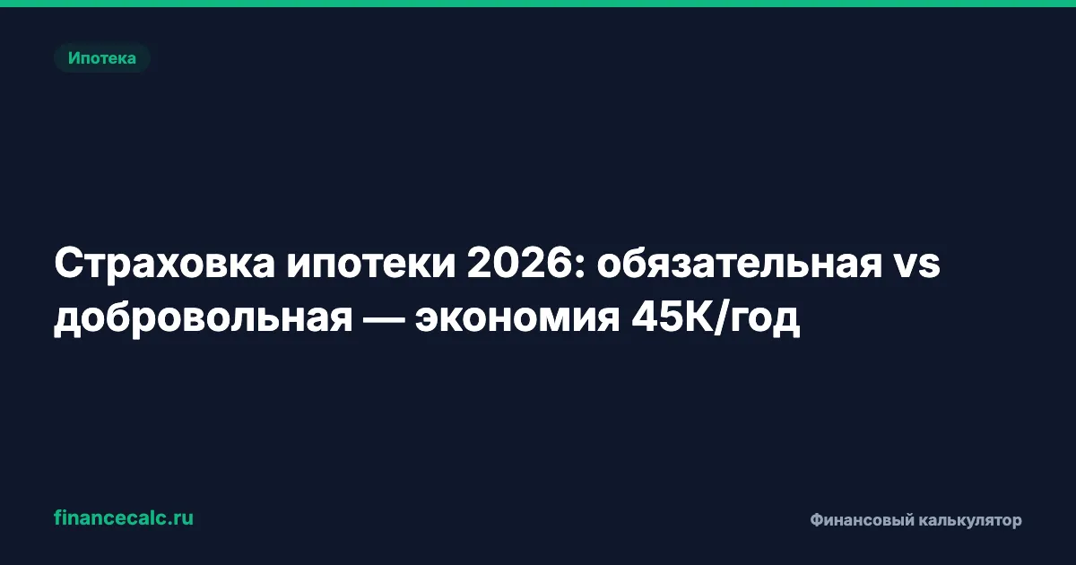 Страховка ипотеки 2026: обязательная vs добровольная — экономия до 45 000 ₽/год
