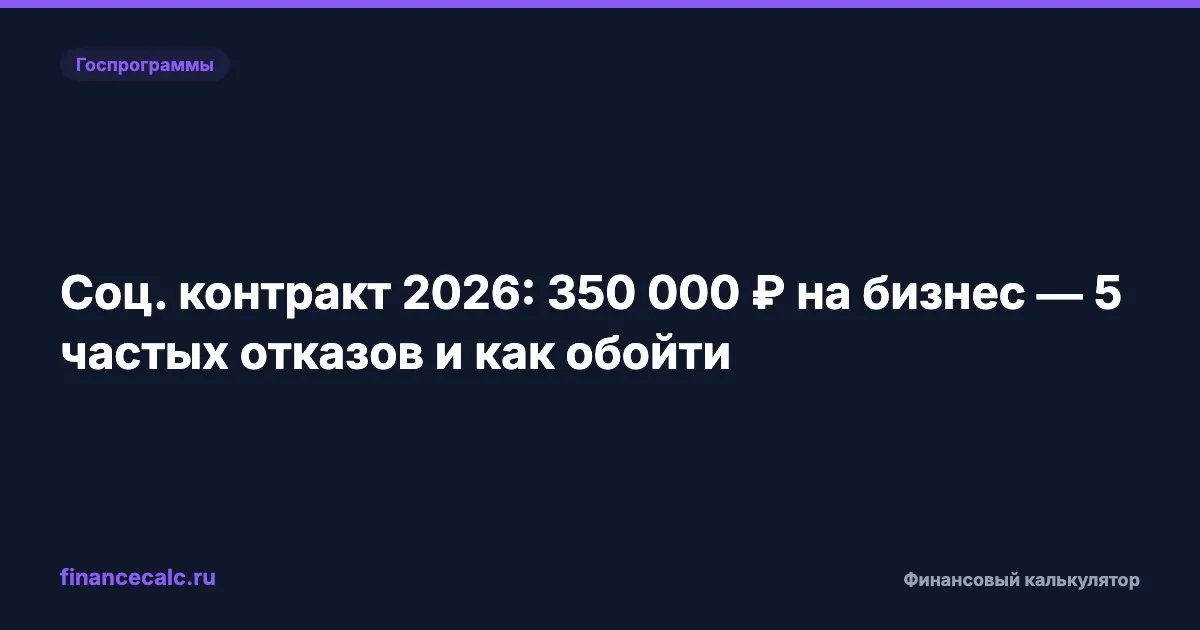 Соцконтракт 2026: до 350 000 ₽ на бизнес — 5 частых отказов и как обойти