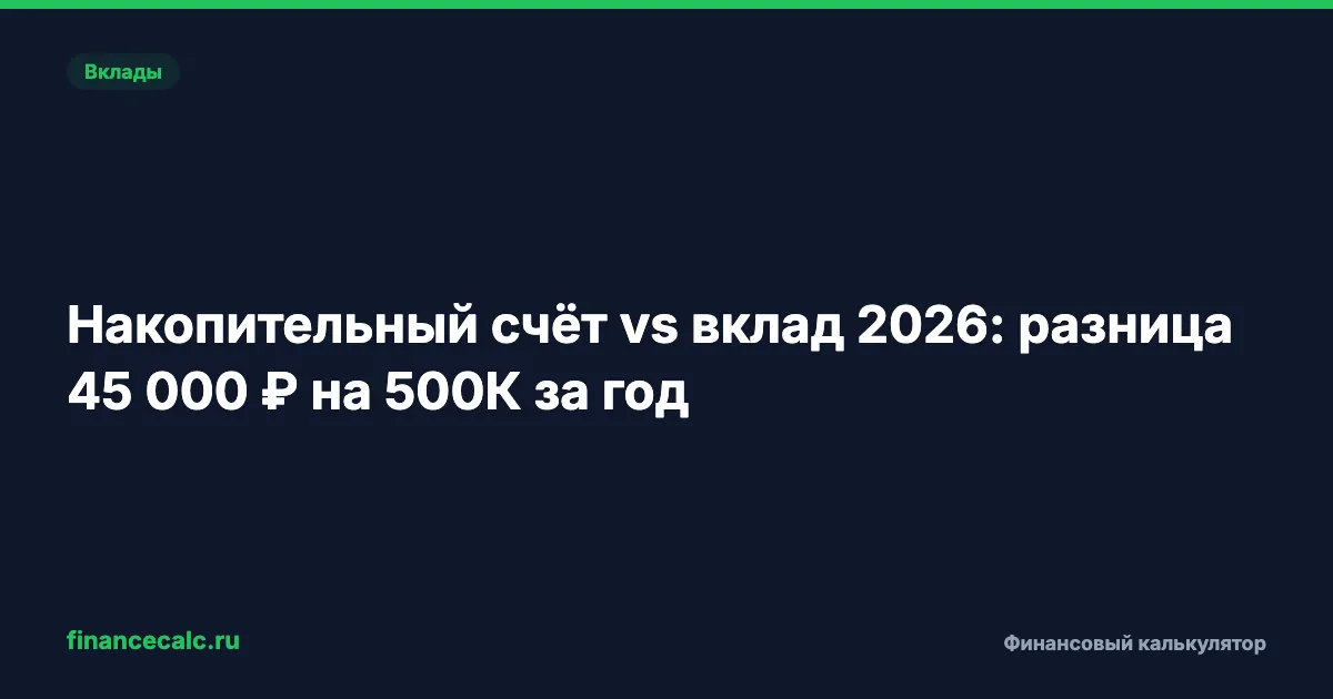 Накопительный счёт vs вклад 2026: до 45 000 ₽ разницы на 500К за год