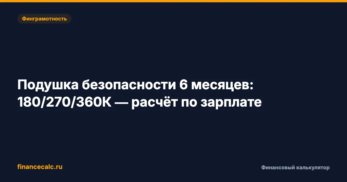 Подушка 6 месяцев: 180 / 270 / 360 тыс. ₽ — расчёт по тратам, а не по зарплате